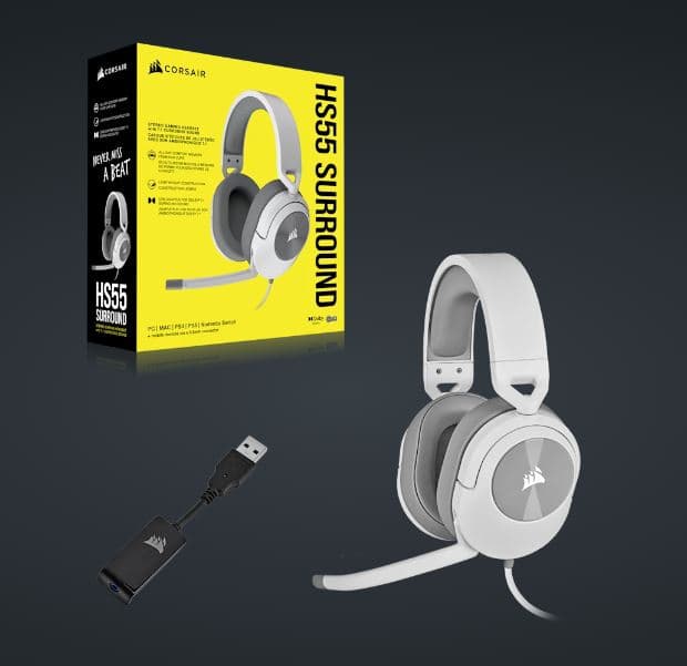 CORSAIR HEADSET HS55 SURROUND WHITE